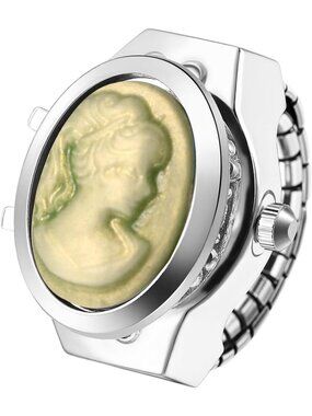 Unisex Green Analog Quartz Flip Cover Stainless Steel Stretchy Finger Ring Watch